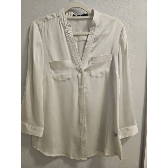 Women The Limited Ivory Button Down Blouse Business Casual VNeck Work shirt sz S - Picture 1 of 11